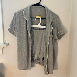 Grey Short Sleeve Pajama Shorts Set